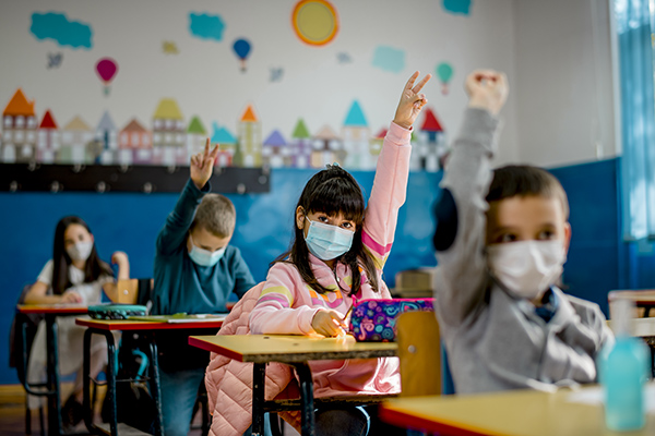 Classroom of children in masks