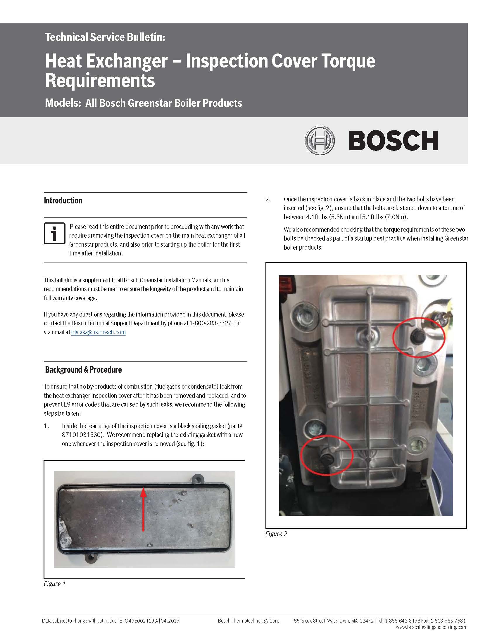 Bosch greenstar boiler heat exchanger inspection requirements 